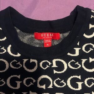 Guess Navy and Cream Logo Knit Crewneck Sweater